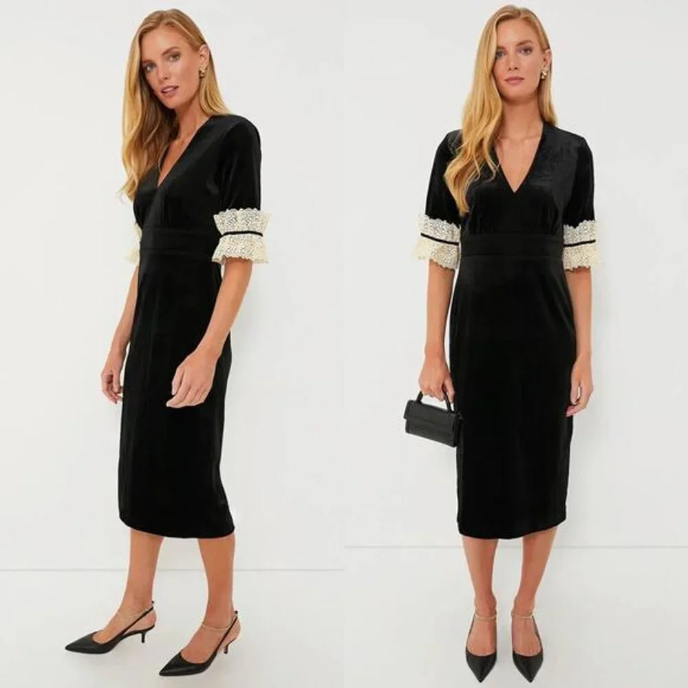 Tuckernuck Black Formal Velvet Odette Cocktail Midi Dress NWT Size M